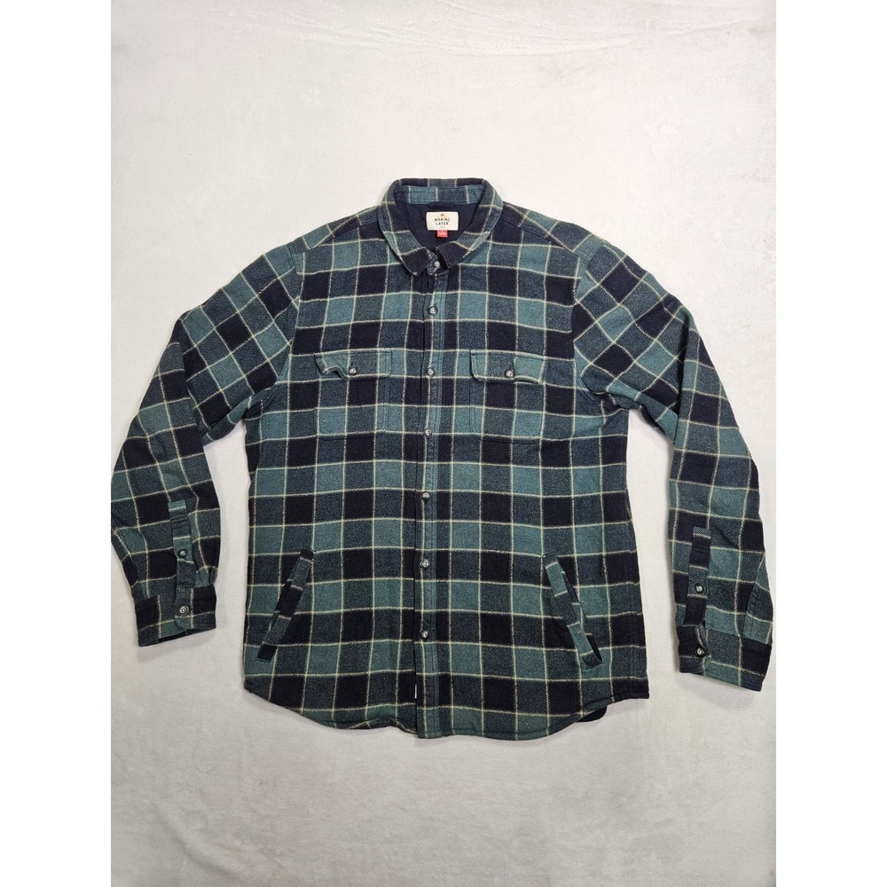 Marine Layer Flannel Signature Plaid Lined Camping Shirt Jacket Size Large Green